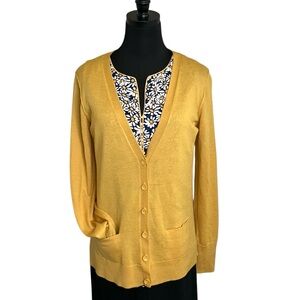 Halogen Cardigan Sweater in Merino Wool Blend Marigold Yellow Size Medium